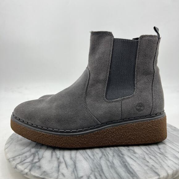 Timberland Womens 10 Boots Gray Suede Bluebell Lane Chelsea Pull On Ankle A24XZ - Picture 4 of 12